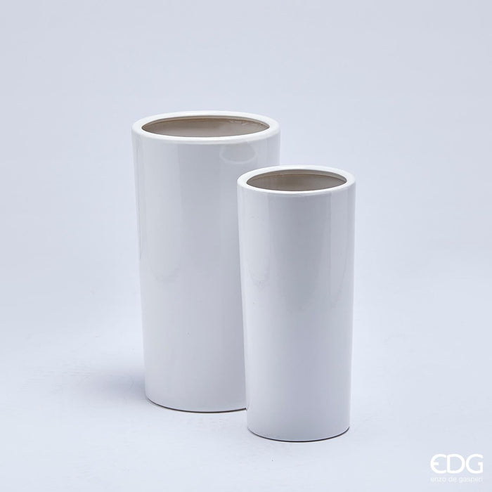 EDG Enzo De Gasperi Set 2 Vasi Cilindro in Ceramica H46 H41 Bianco