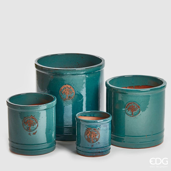 EDG Enzo De Gasperi Set 4 Vasi Glaze Cilindro in Ceramica Sfumato Verde Acqua