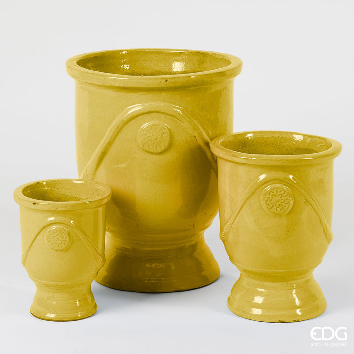 EDG Enzo De Gasperi Set 3 Vasi Glaze Coppa Onde H58 D47 cm Giallo