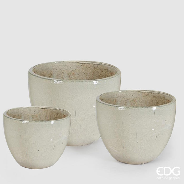 EDG Enzo De Gasperi Set 3 Vasi Glaze Bombati in Ceramica Avorio