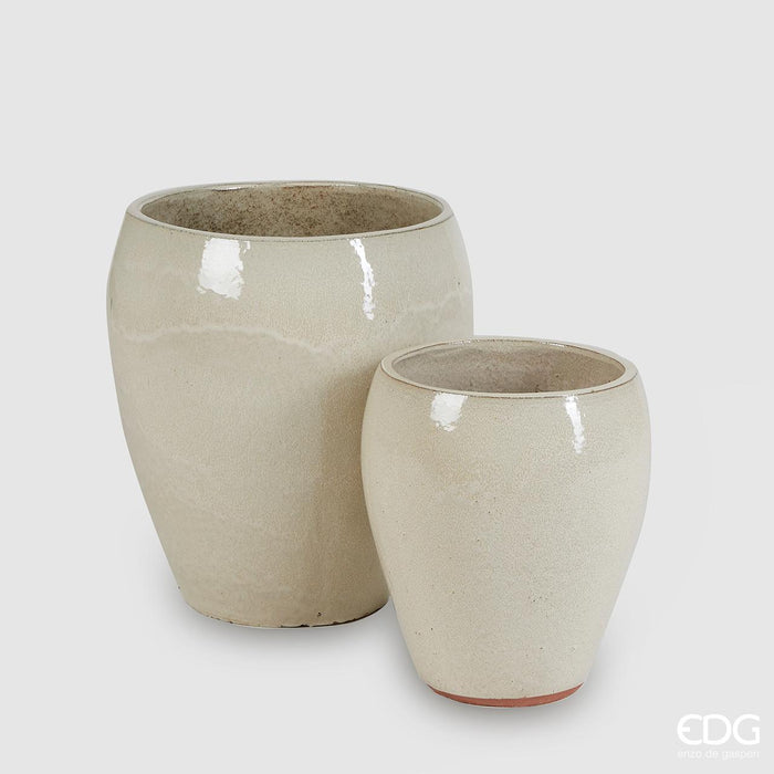 EDG Enzo De Gasperi Set 2 Vasi Glaze Bombati in Ceramica Avorio H42 H37 cm