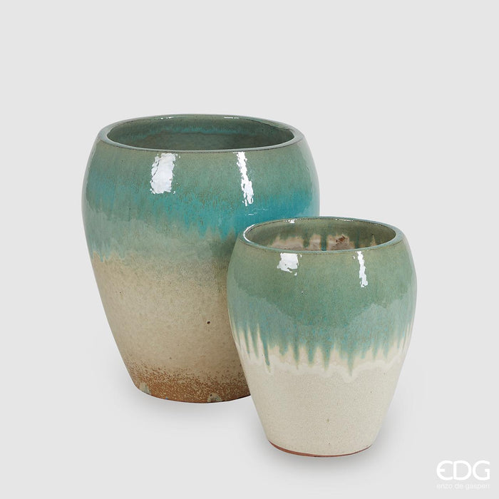 EDG Enzo De Gasperi Vaso Glaze Bombato in Ceramica H32 D28 cm Sfumato Verde Acqua