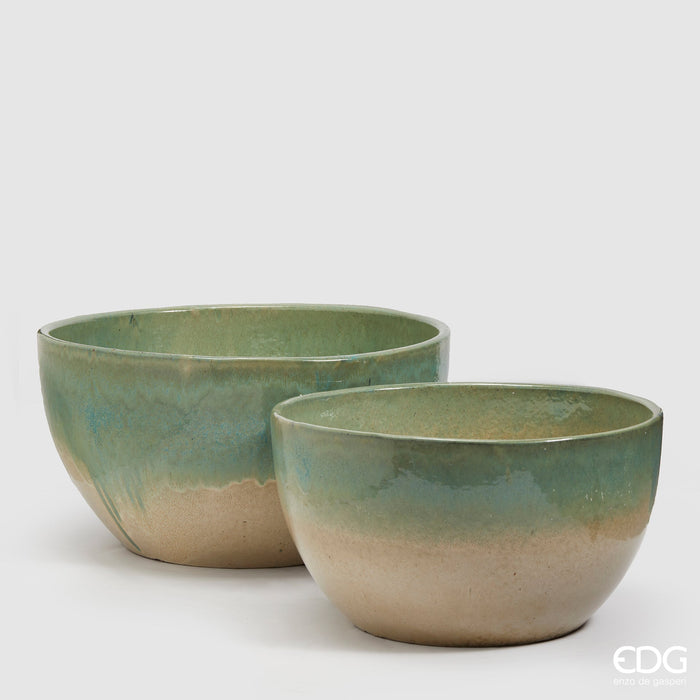 EDG Enzo De Gasperi Set 2 Vasi Glaze Rotondi H30 H24 cm Verde