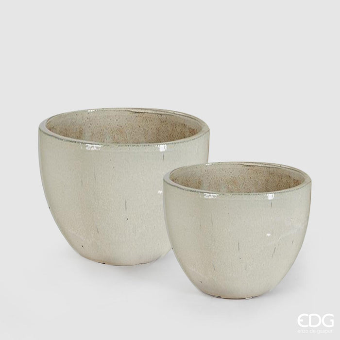 EDG Enzo De Gasperi Set 2 Vasi Glaze Rotondi in Ceramica Avorio