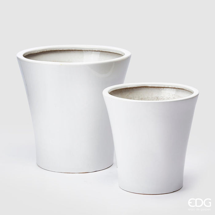 EDG Enzo De Gasperi Set 2 Vasi Cilindro Rotondi Svasati in Ceramica H40 H32 Bianco