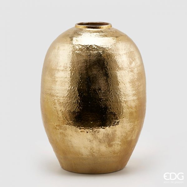 Vaso bombato, in ceramica, colore oro, H.57x D.39cm. EDG