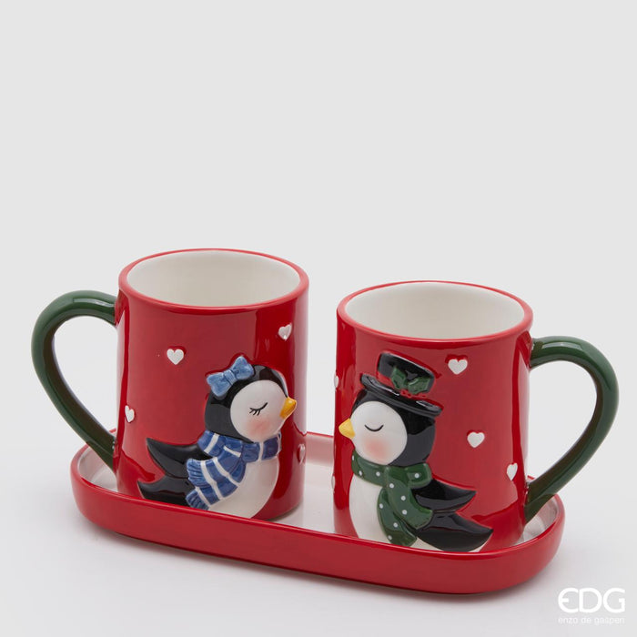 EDG Enzo De Gasperi Set 2 Tazze Natalizie Bacio con vassoio 25 cm Rosso