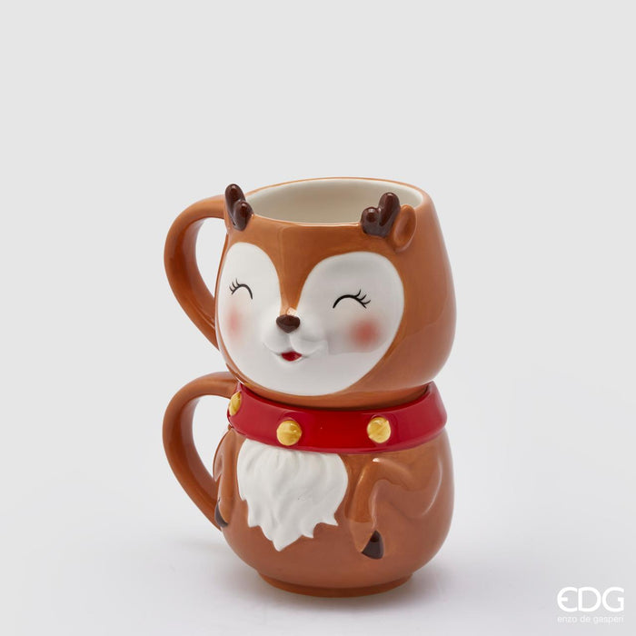 EDG Enzo De Gasperi Set 2 Tazze Mug Renna H18 cm