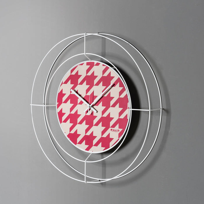 Orologio da parete di design Nudo piccolo Pied de Poule magenta