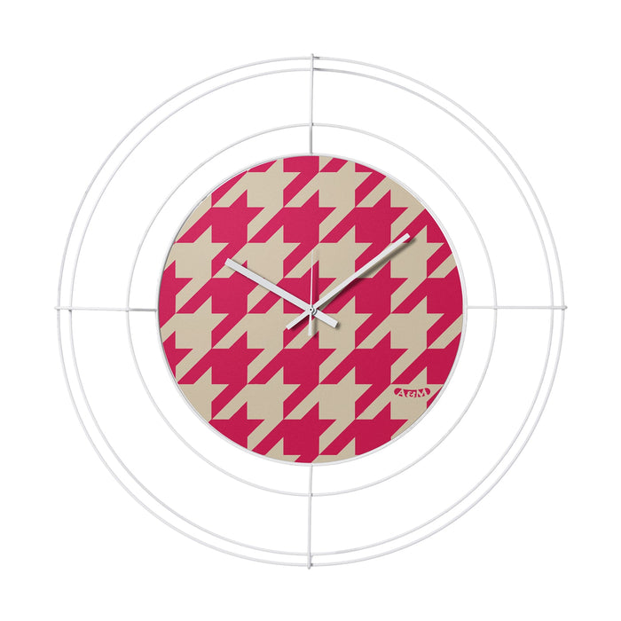 Orologio da parete di design Nudo piccolo Pied de Poule magenta