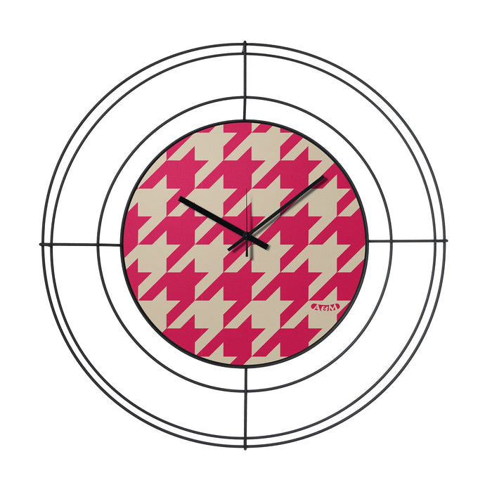 Orologio da parete di design Nudo piccolo Pied de Poule magenta