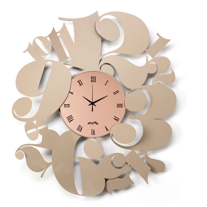 Orologio da parete in vetro specchiato Bodoni - Beige e Rosa
