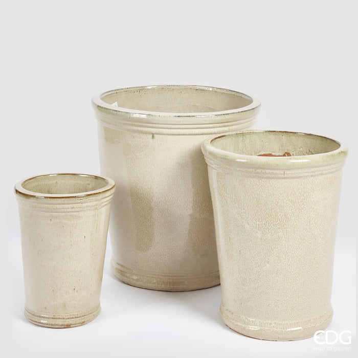 EDG Enzo De Gasperi Set 3 Vasi Glaze Svasati in Ceramica Avorio