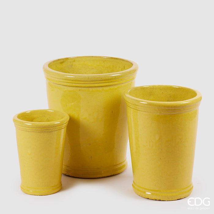 EDG Enzo De Gasperi Set 3 Vasi Glaze Svasati in Ceramica Giallo