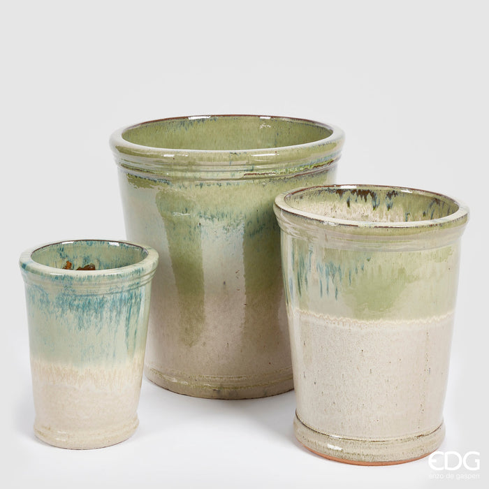 EDG Enzo De Gasperi Set 3 Vasi Glaze Svasati in Ceramica Lime