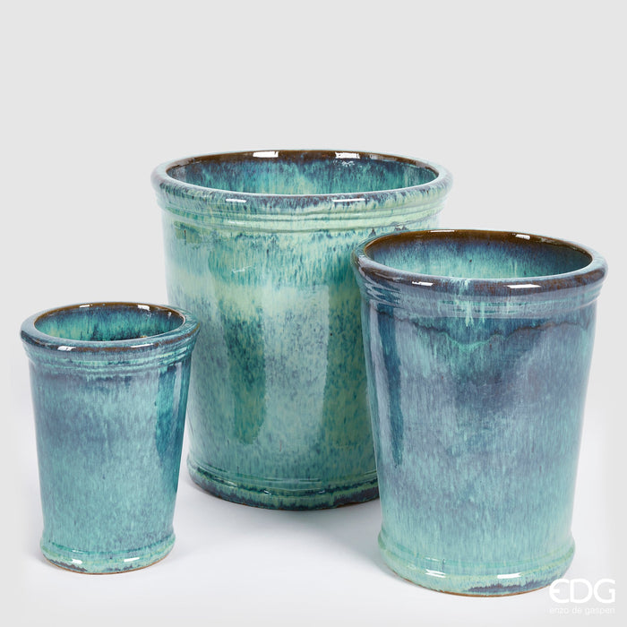 EDG Enzo De Gasperi Set 3 Vasi Glaze Svasati in Ceramica Turchese