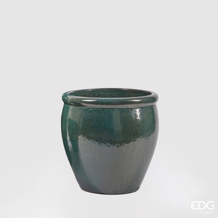 EDG Enzo De Gasperi Vaso Glaze Bombato H50xD50 cm Verde Scuro