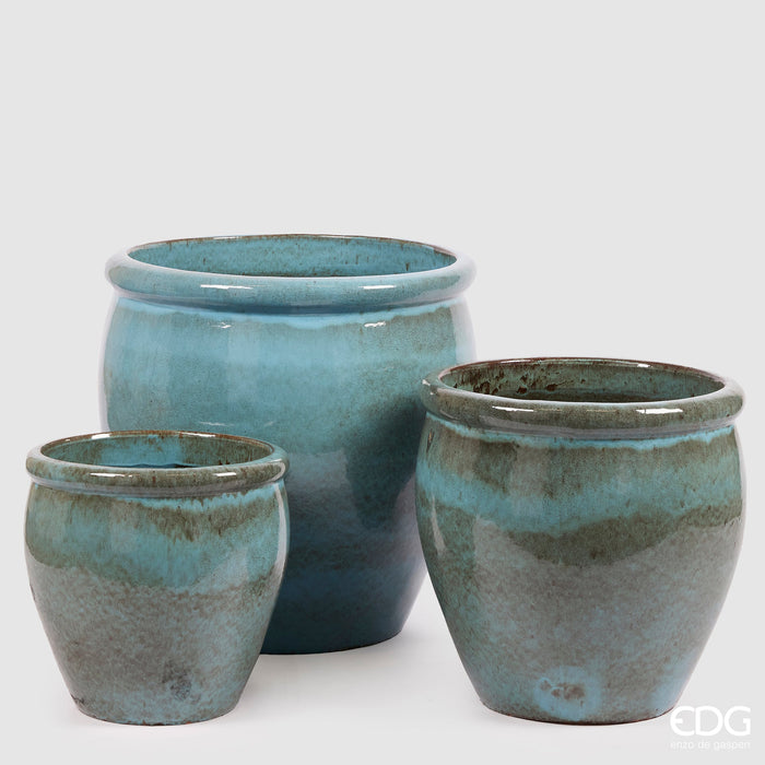 EDG Enzo De Gasperi Vaso Glaze Bombato H40xD40 cm Turchese