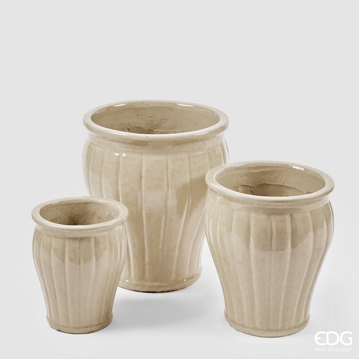 EDG Enzo De Gasperi Set 3 Vasi Glaze Righe Svasati Avorio