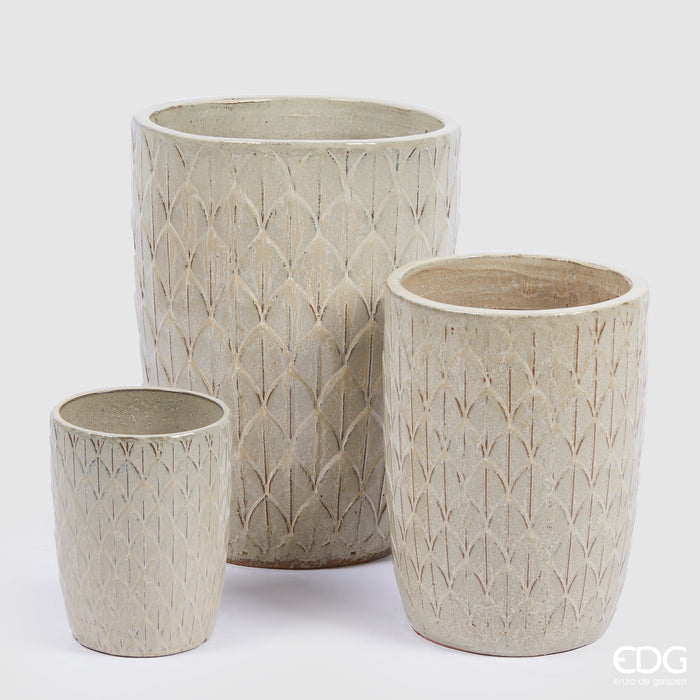 EDG Enzo De Gasperi Set 3 Vasi Scaglie H50 H37 H26 cm Avorio