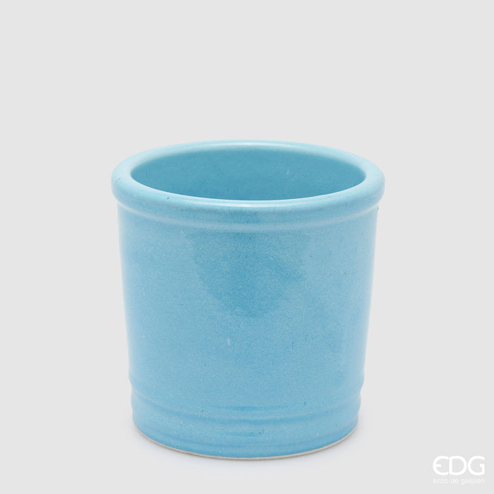 EDG Enzo De Gasperi Vasetto Glaze Cilindro in Ceramica H18 D18 cm Azzurro