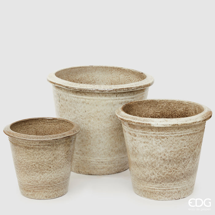 EDG Enzo De Gasperi Set 3 Vasi Glaze Atlas Svasato H49 H40 H33 cm Beige