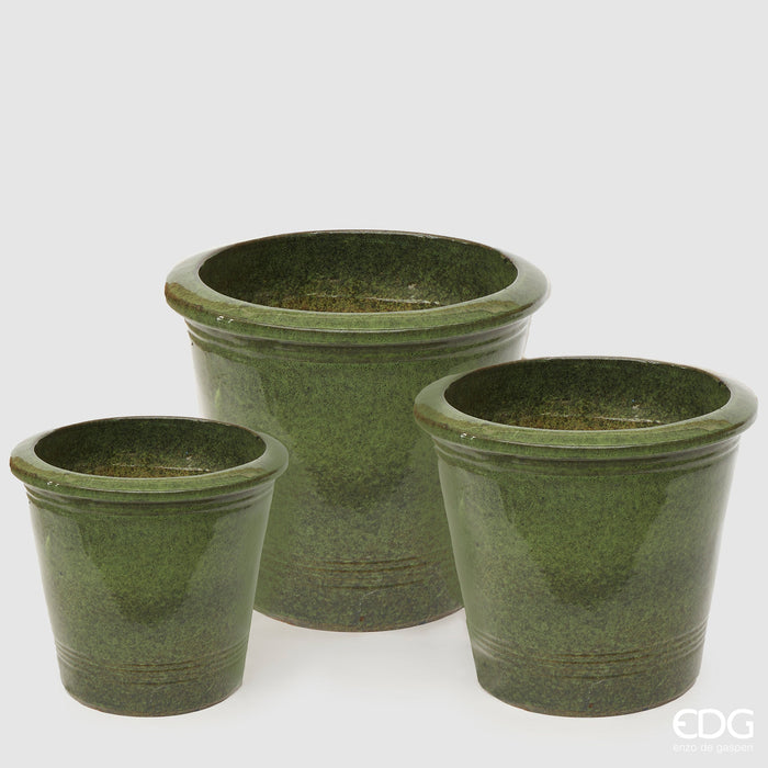 EDG Enzo De Gasperi Set 3 Vasi Glaze Atlas Svasato H49 H40 H33 cm Verde Scuro