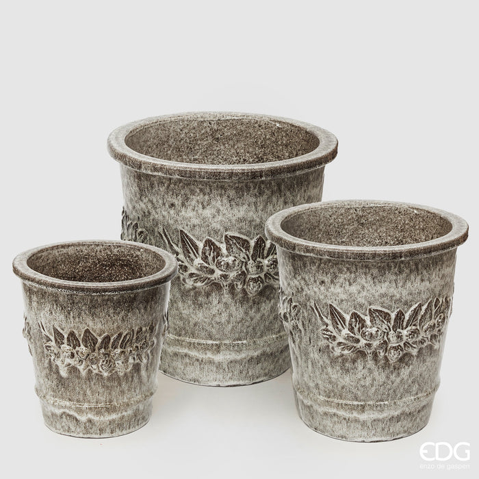 EDG Enzo De Gasperi Set 3 Vasi Glaze Atlas Limoni Svasato H47 H36 H29 cm Beige