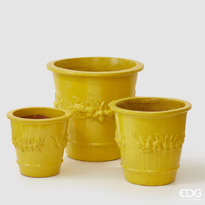 EDG Enzo De Gasperi Set 3 Vasi Glaze Atlas Limoni Svasato H47 H36 H29 cm Giallo