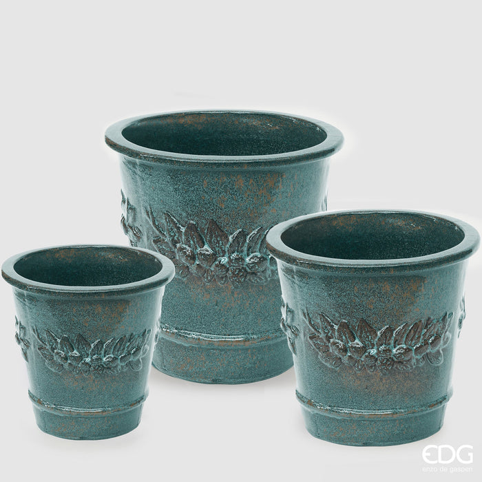 EDG Enzo De Gasperi Set 3 Vasi Glaze Atlas Limoni Svasato H47 H36 H29 cm Azzurro