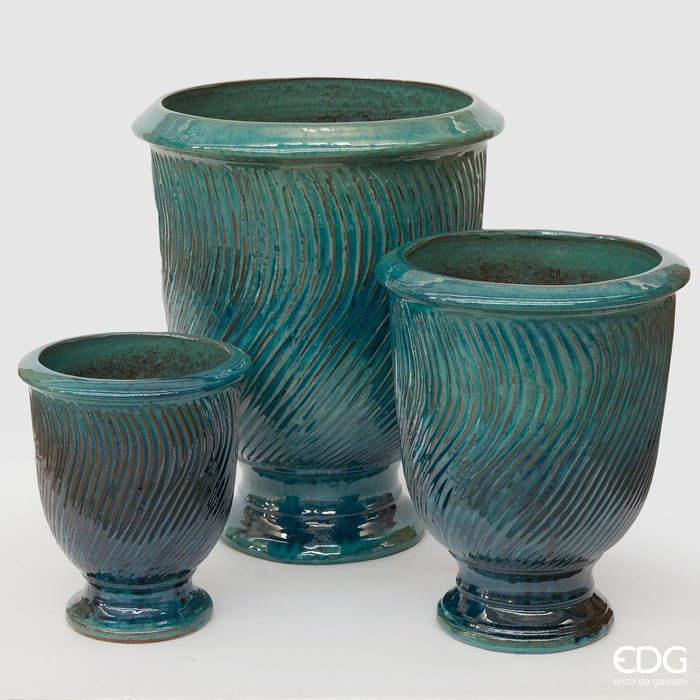 EDG Enzo De Gasperi Vaso Glaze Atlas Coppa Onde H37 D32 cm Turchese