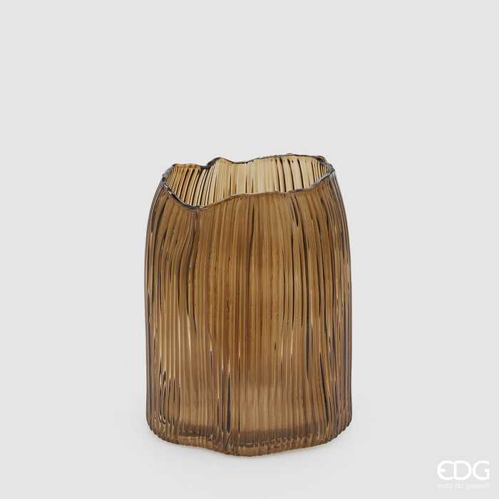 Vaso Millerighe H22 5 cm in Vetro Marrone