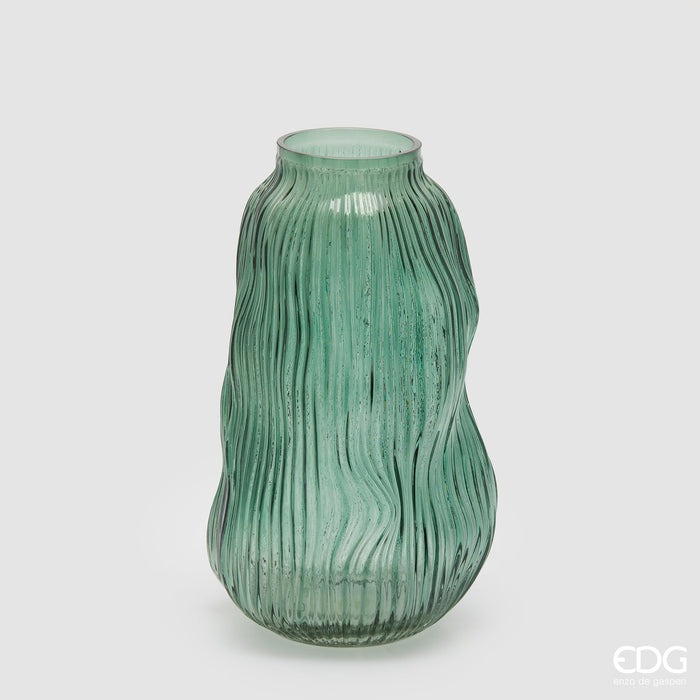 Vaso Millerighe Sinuoso H32 cm in Vetro Verde