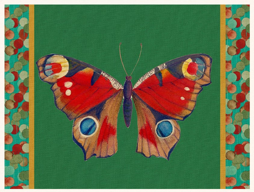 TOVAGLIETTA RIGIDA VERDE 39x29,5-FARFALLA OCCHIO DI PAVONE