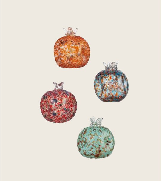 Set 4 pezzi melograno decorativo in vetro colorato