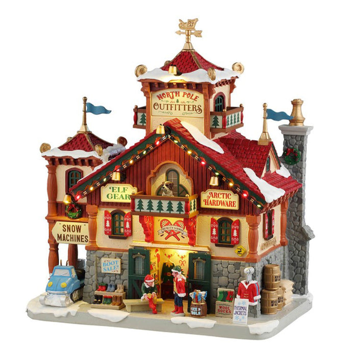 LEMAX Edificio illuminato led "North Pole Outfitters" in resina H24.7 x 23.5 x 14.5 cm