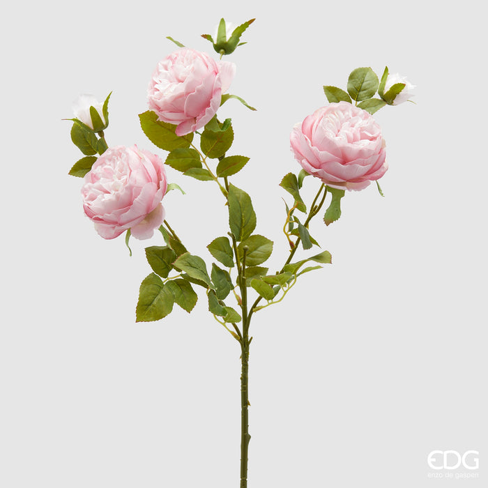 Ramo di Rosa Sonia con Foglie H65 cm Rosa