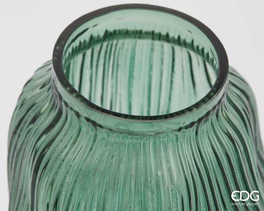 Vaso Millerighe Sinuoso H32 cm in Vetro Verde
