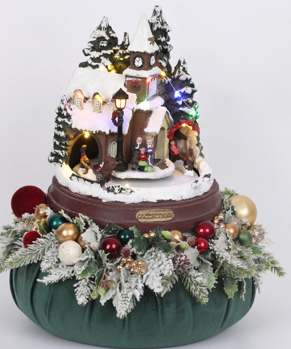 Paesaggio natalizio con base in velluto e giostrina verde inglese
 D30 - Fiori di Lena