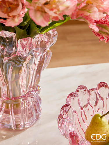 Vaso Tulipano H30 D22 cm in Vetro Rosa