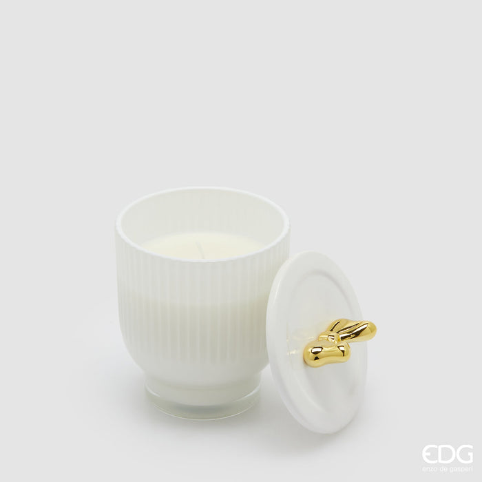 EDG Enzo De Gasperi Candela Bianca Jolie con Profumo Frangipani con Vaso D9 cm