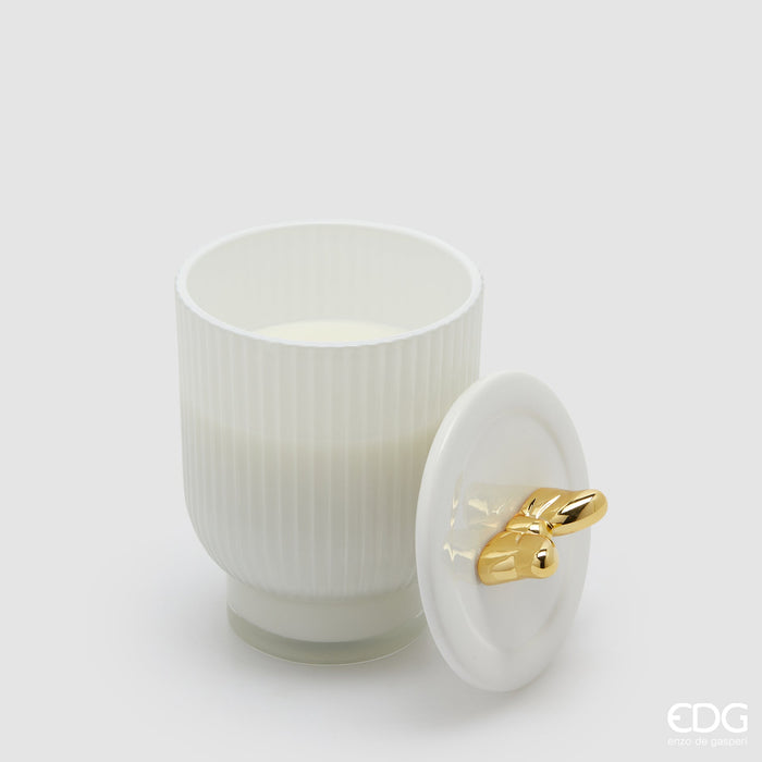 EDG Enzo De Gasperi Candela Bianca Jolie con Profumo Frangipani con Vaso D10 cm
