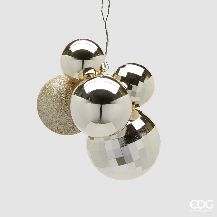 EDG Enzo de Gasperi Palline di Natale Decorazione Grappolo Mirrormix 5 pezzi Champagne