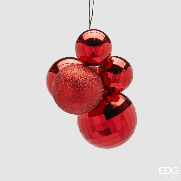 EDG Enzo de Gasperi Palline di Natale Decorazione Grappolo Mirrormix 5 pezzi Rosso