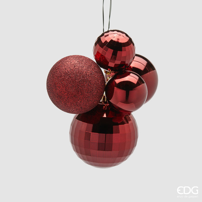 EDG Enzo de Gasperi Palline di Natale Decorazione Grappolo Mirrormix 5 pezzi Bordeaux
