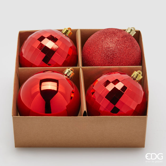 EDG Enzo De Gasperi Set 4 Palle di Natale Mirrormix Rosso D10 cm