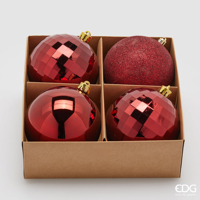 EDG Enzo De Gasperi Set 4 Palle di Natale Mirrormix Bordeaux D10 cm