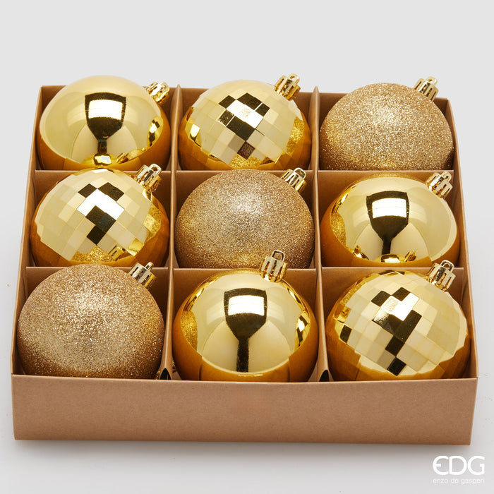 EDG Enzo De Gasperi Set 9 Palle di Natale Mirrormix Oro D8 cm
