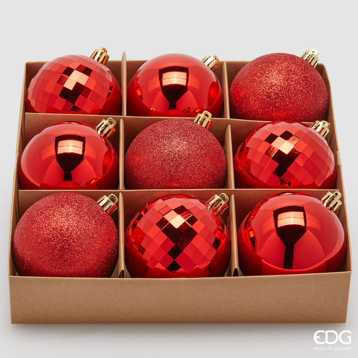 EDG Enzo De Gasperi Set 9 Palle di Natale Mirrormix Rosso D8 cm