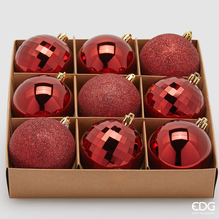 EDG Enzo De Gasperi Set 9 Palle di Natale Mirrormix Bordeaux D8 cm